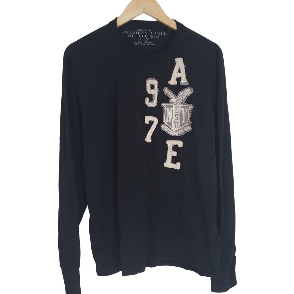 American Eagle Outfitters Black Long Sleeve Athletic Fit‎ Graphic Size L Cotton
